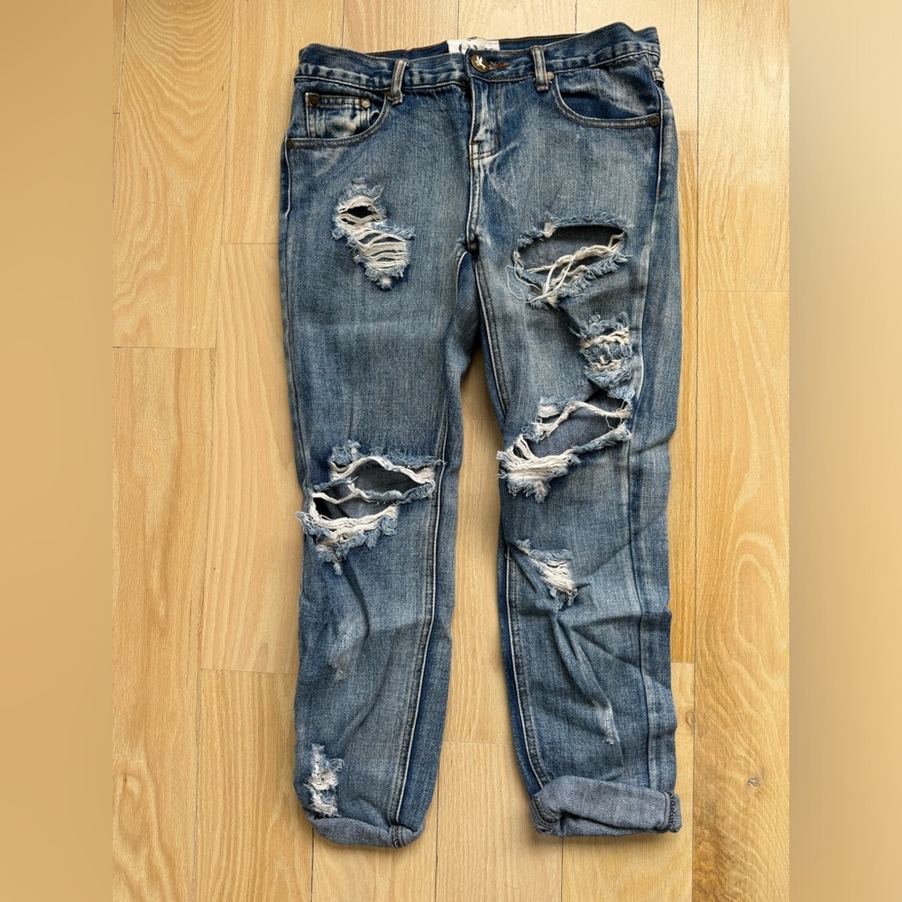 One Teaspoon “Awesome Baggies” Distressed Blue Jeans